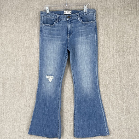 Wildfox Jeans Womens 31 Blue Joni Mid Rise Super Flare Leg Denim Light‎ Stretch - Picture 1 of 13
